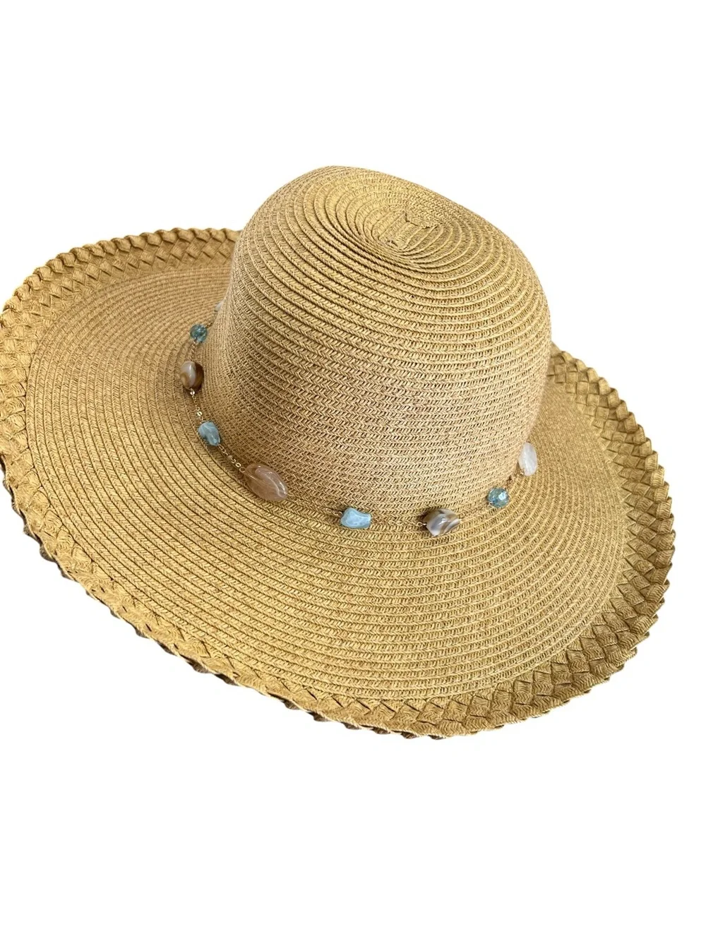 Sun N Sand UPF 50+ Wide Brim Floppy Straw Sun Hat Tan Stone Accent